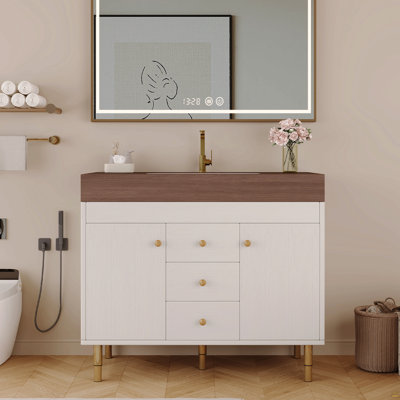 Meuble-lavabo sur pied moderne 36 po avec lavabo en céramique et beaucoup de rangement 36 po