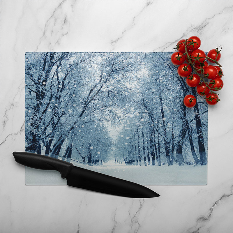 Snowstorm In Park Dining Glass Chopping Board