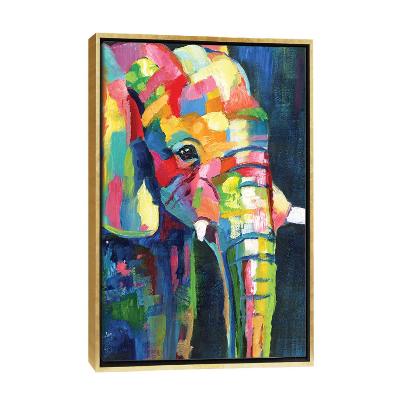 «Vibrant Elephant» par Nan - impression, Encadrement doré, H 40 po x l 26 po x P 1,5 po
