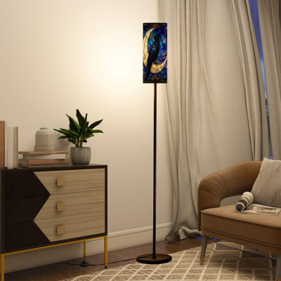 Grande lampe moderne sur pied avec télécommande à DEL à intensité variable, abat-jour réglable en vitrail pour salon, chambre et bureau
