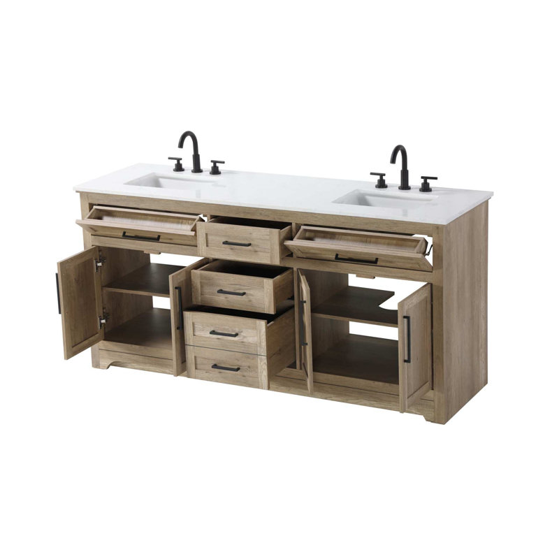 Meuble-lavabo double 72 po en chêne naturel, 72", Chêne naturel