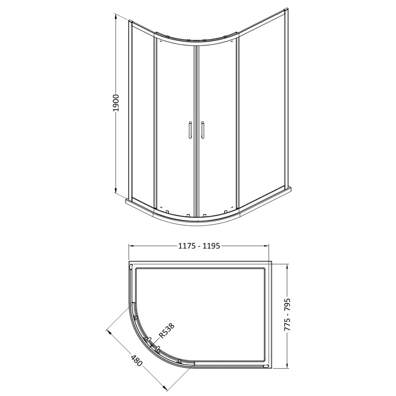 Rene 1900 x 1200 x 800mm Quandrant Shower Enclosure, Chrome