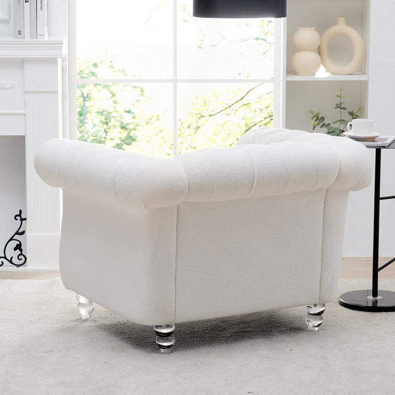 1 Seater Sofa For Living Room, 28.35" H x 38.98" L x 32.09" D, White Teddy Velvet