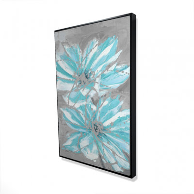 "Deux petites fleurs bleues abstraites" sur toile