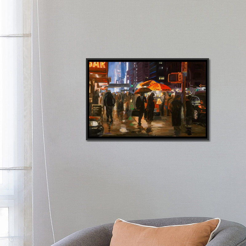 " 6th Avenue, New York " by HJ Hofstra, 18" H x 26" W x 1.5" D, Black Floater Framed Canvas, No Mat