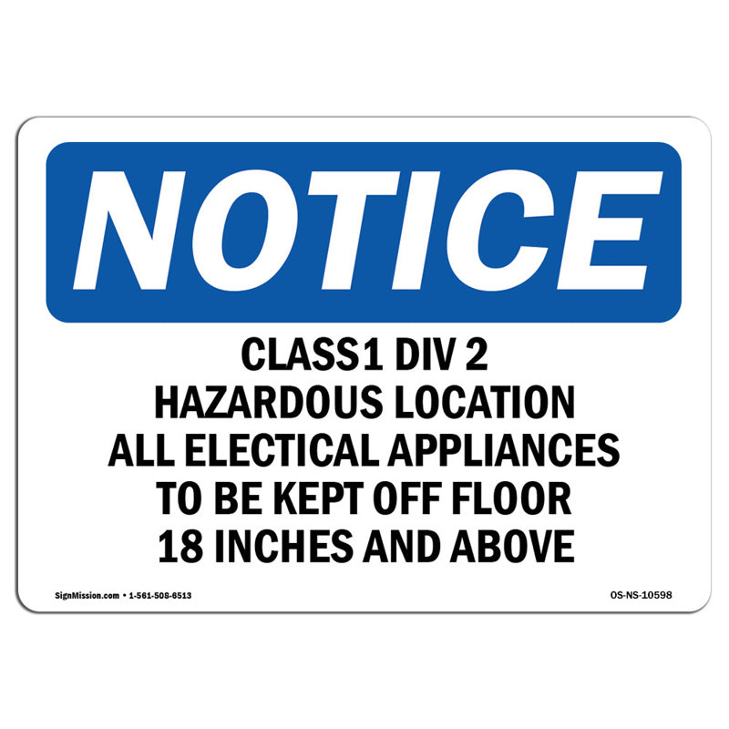 Enseigne électrique de classe 1, div 2, emplacement dangereux, H 18 po x l 24 po x P 0,1 po