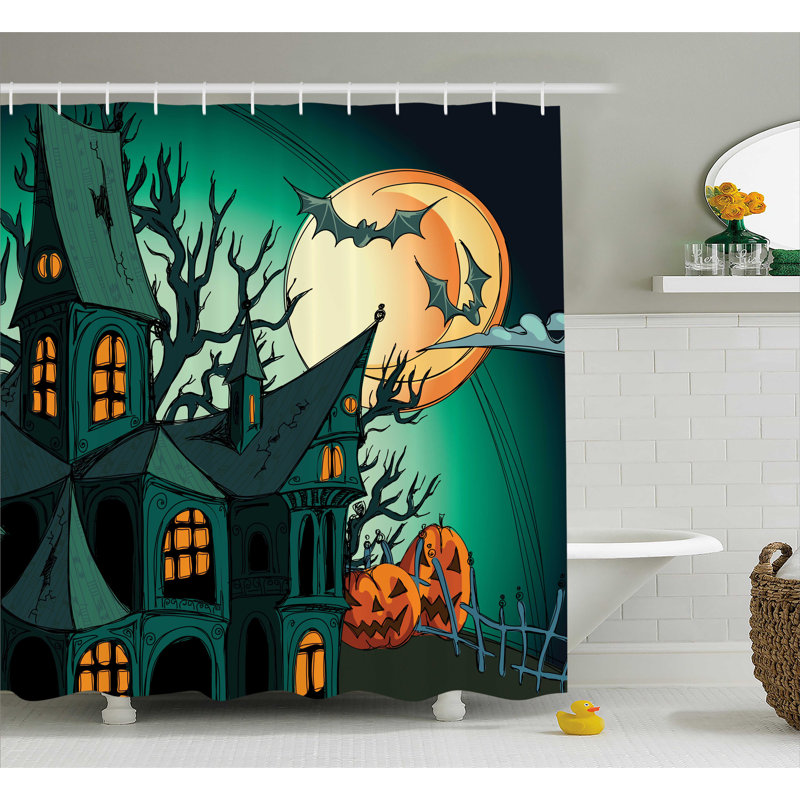 Rideau de douche simple hanté castle halloween, H 69 po x l 105 po