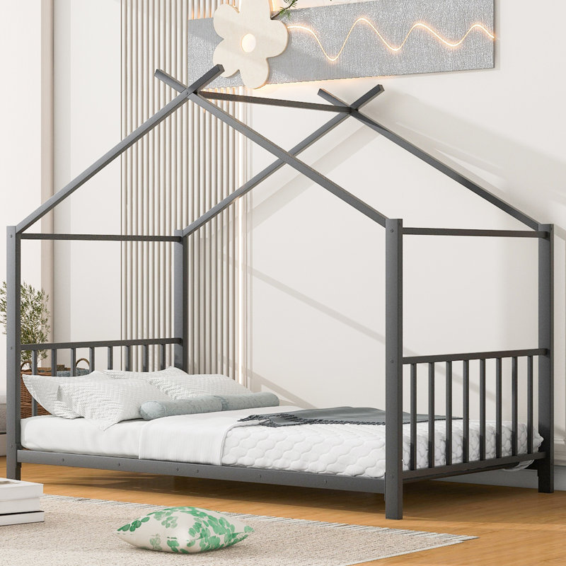 Structure de lit plateforme simple en métal, lit pour enfant, aucun sommier nécessaire, Noir
