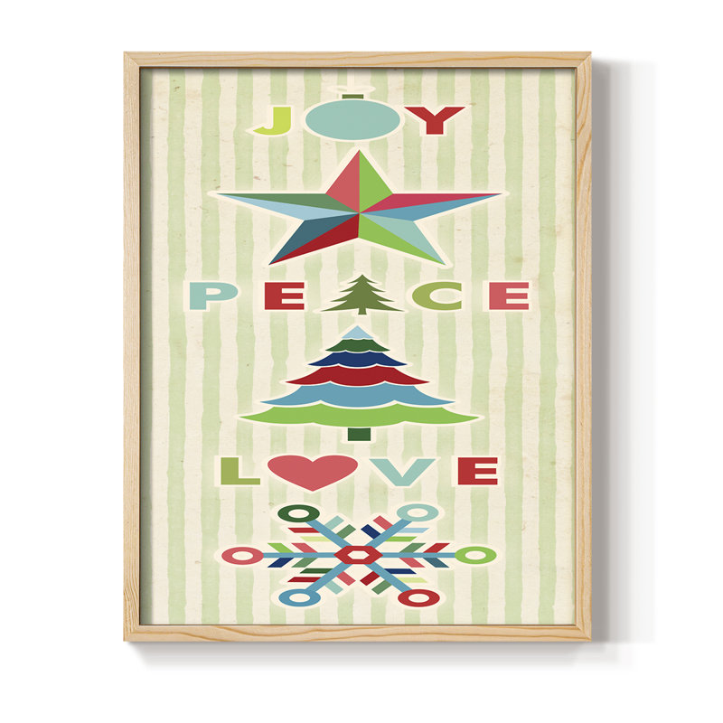 Joy Joy Peace Love, reproduction encadrée - bois massif, Naturel, H 15 po x l 12 po