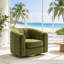 Fauteuil pivotant à 360° de 91 cm (35,83 po), en velours côtelé vert olive capitonné, livré entièrement assemblé, idéal pour le salon ou la chambre.