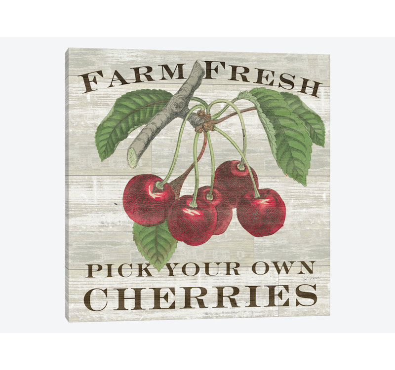 « farm cerises », impression sur toile tendue, H 18 po x l 18 po x P 1,5 po, Toile tendue, Pas de tapis