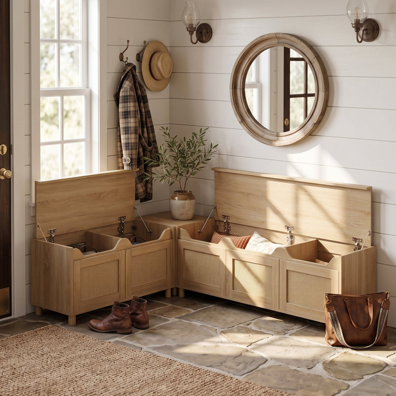 L-Shaped Entryway Bench With Storage