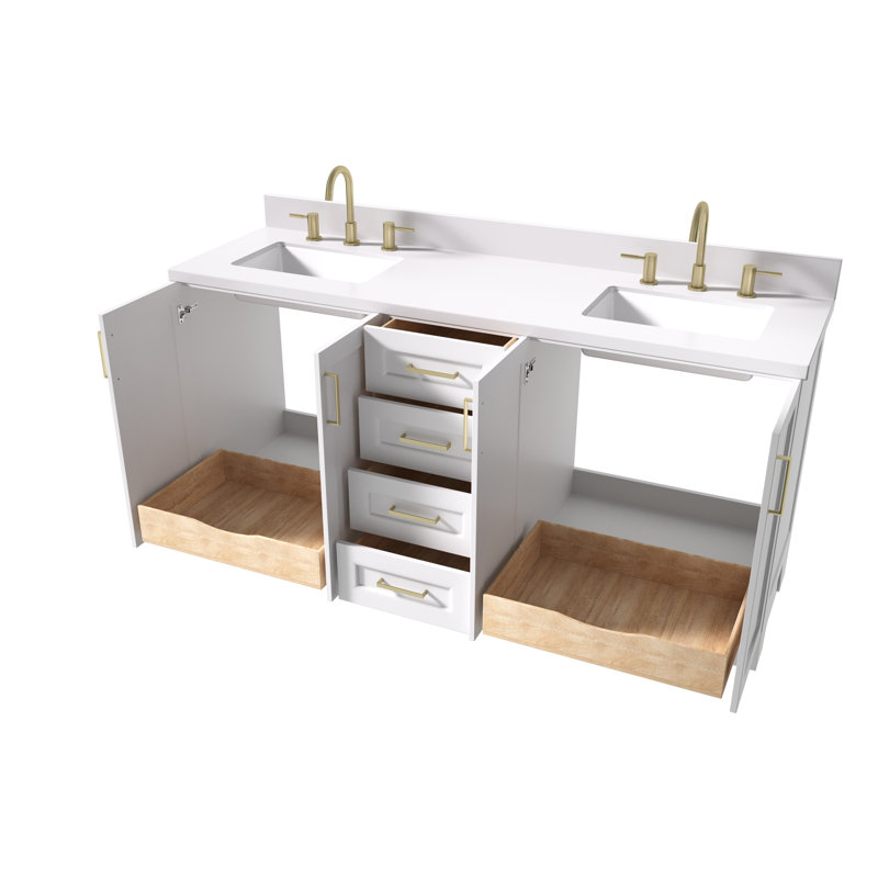 73 IN.  Single Bathroom Vanity, White, Rectangular,  White Quartz