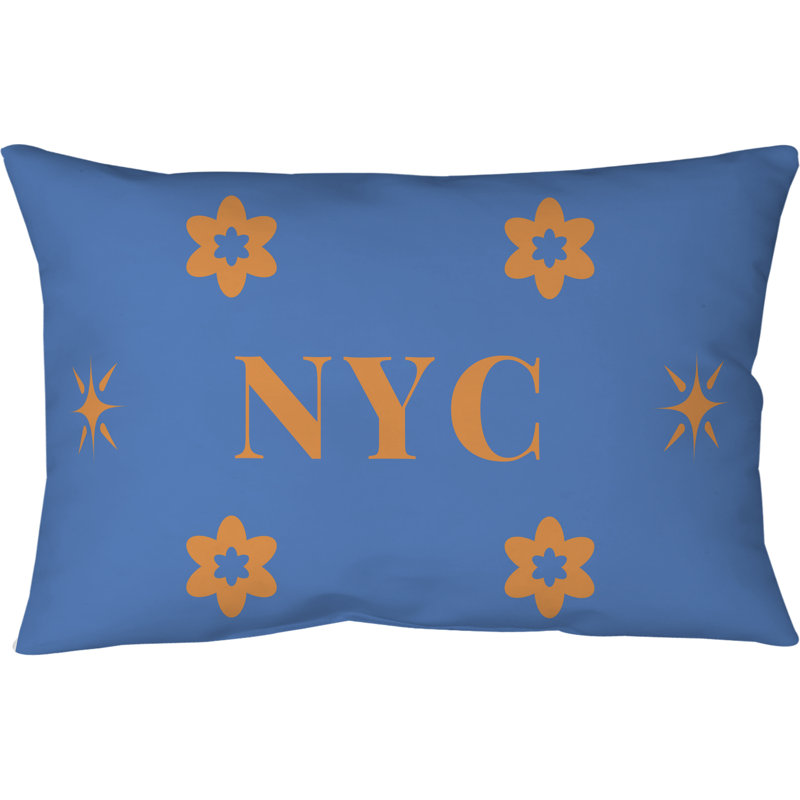 Coussin soufflé et fermé en polyester filé New York , Bleu, orange, NYC, orange, New York, couleurs du b