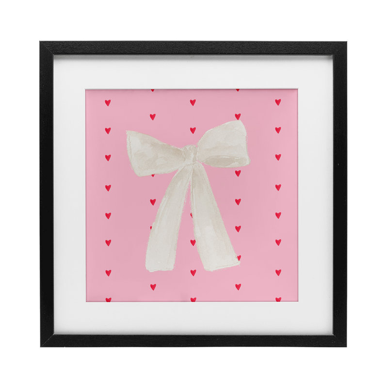 «White Bow on Hearts», reproduction encadrée sous verre, conception de Lucille Price, H 13 po x l 13 po, Cadre noir minuit