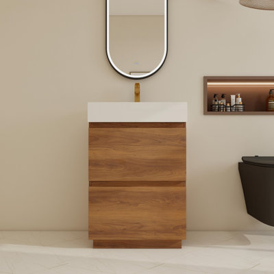 Ensemble de meuble-lavabo simple autoportant 24 po avec lavabo en résine, 24 po et 2 tiroirs