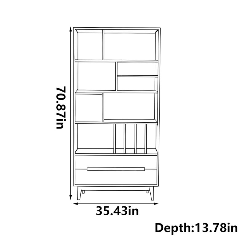 Bibliothèque pour meubles en bois massif, H 70,87 po x l 35,43 po x P 13,78 po