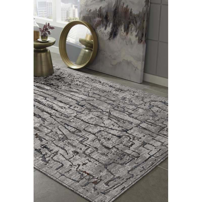 Tapis d'intérieur gris / noir à motif abstrait 5 pi 3 po x 7 pi 7 po Shaniel, Rectangle 5 pi 3 po x 7 pi 7 po