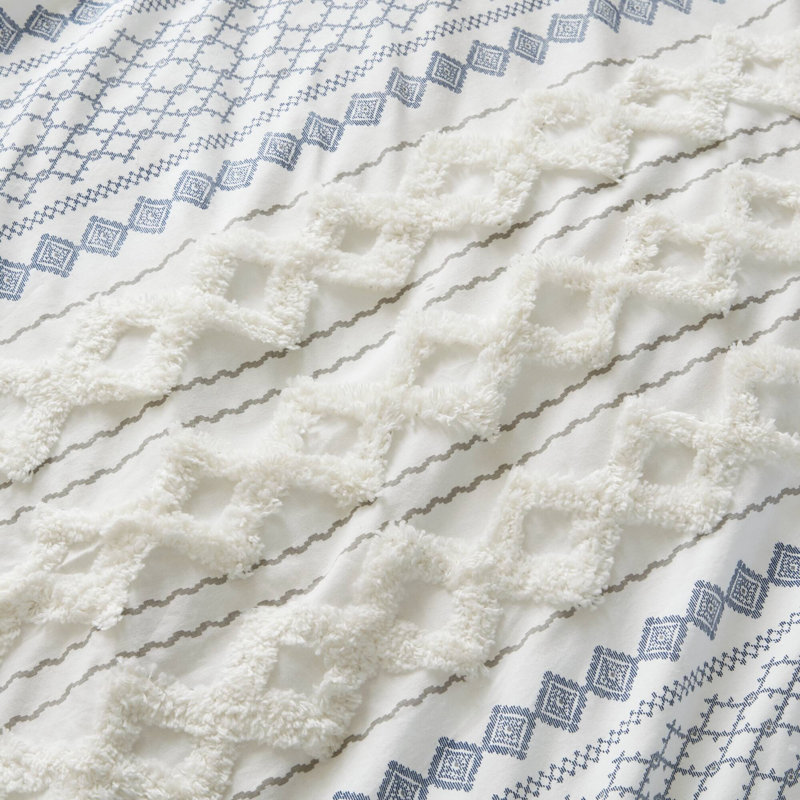 Panneau de rideau simple Boho Imani, L 50 po x L 95 po, Blanc / Bleu marine