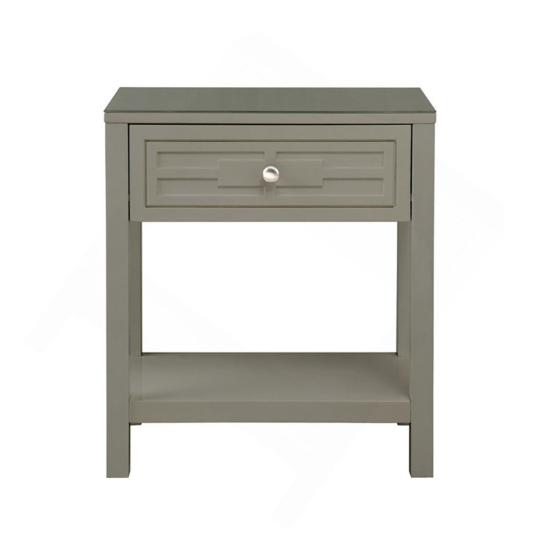 Dylan 23" Taupe Wooden End Side Table Nightstand With Glass Top And Drawer