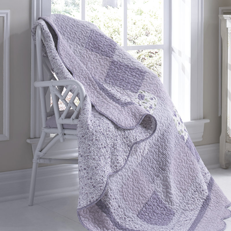 Lavender Rose Cotton Quilted Throw Blanket