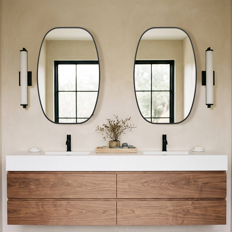 Metal Oval Wall Mirror, 30" x 20", Black