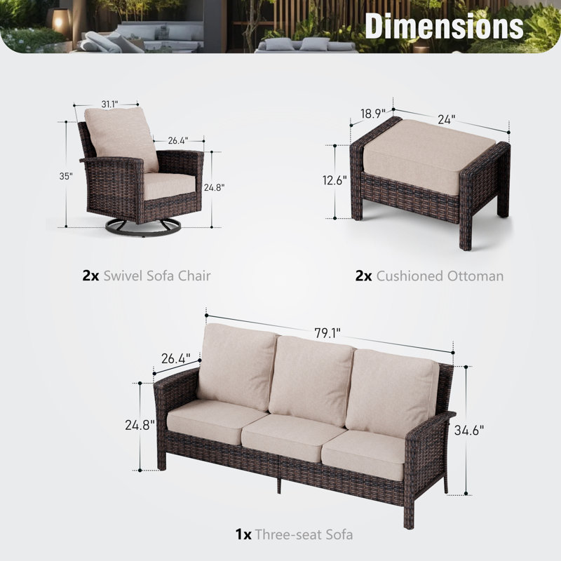 Ensemble de conversation avec canapé 5 pièces Nadilee, Beige