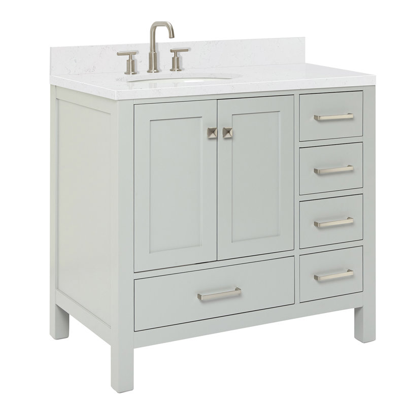  Meuble-lavabo simple 36 po avec comptoir en quartz 36 po, Left, Oval, Gris