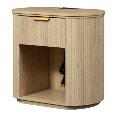 Reeded Nightstand With 1 Drawer, Open Shelf Storage Built-in Outlets USB Type-C Charging Station Set of 2