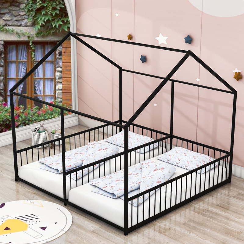Lits simples et lits plateforme simple en forme de maison, Noir