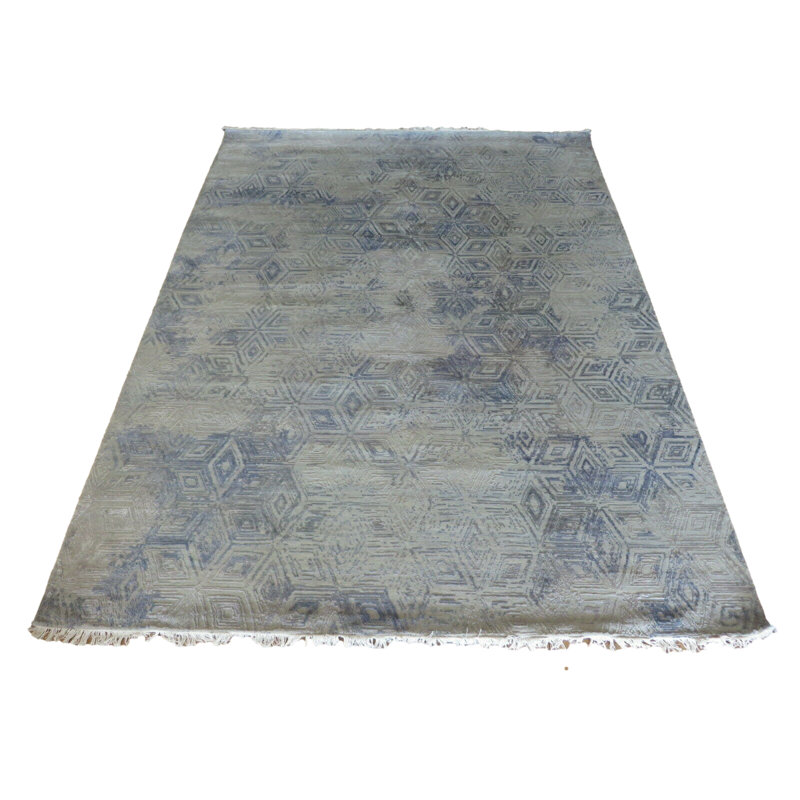 Tapis oriental moderne gris noué à la main 9 pi 2 po x 12 po avec soie 707A29F0481C4517B44E83604E8BE24D