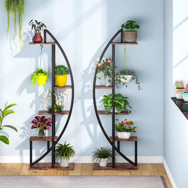 Aluin Plant Stand - Set of 2, Rustic Brown/Black