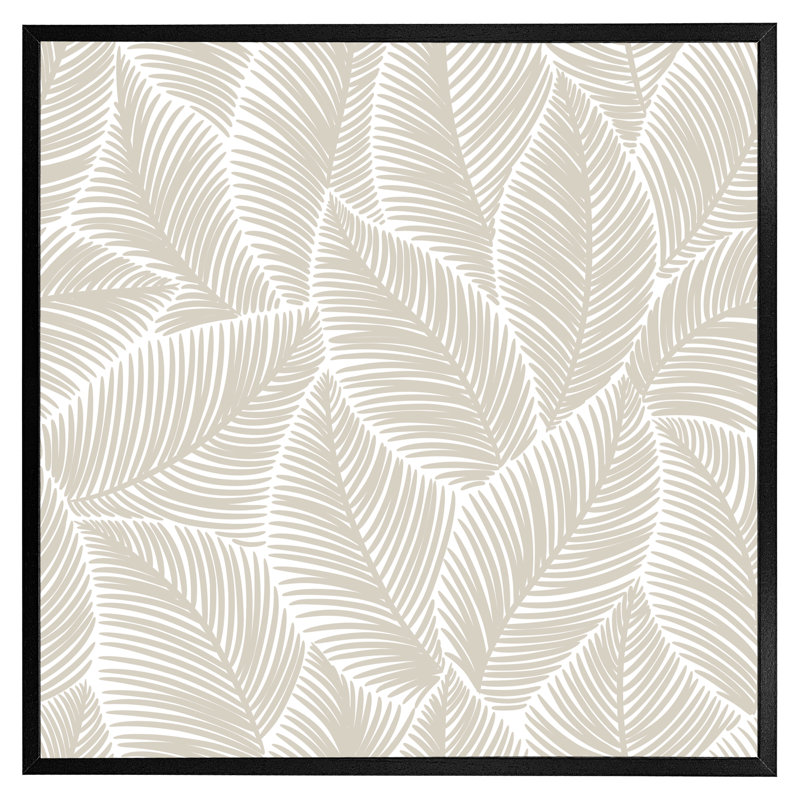 Aty Beige Leaves - Single Picture Frame Print, Black Framed, 76cm H x 76cm W x 4cm D