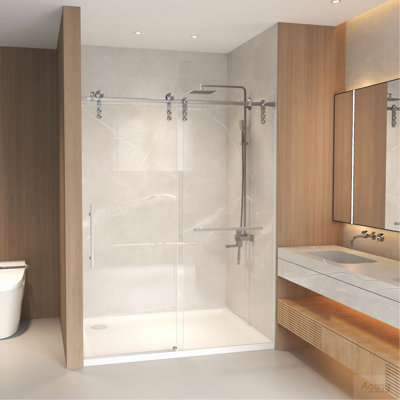 Porte de baignoire coulissante sans cadre de 56 à 60 po x 66 po, porte de douche pour baignoire, verre trempé transparent de 5/16 po (8 mm), cadre en acier inoxydable, nickel brossé