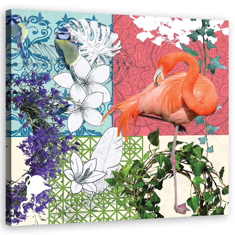 Picture, Flamingos And Birds Collage - No Frame Print on Canvas, 60cm H x 60cm W