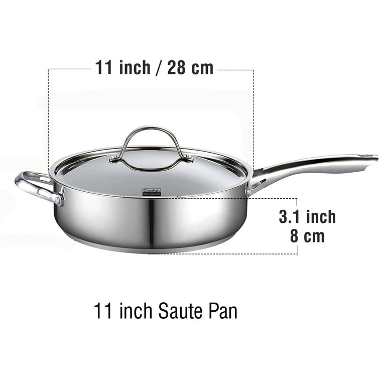 Babish Tri-Ply Stainless Steel Professional Grade Saute Pan w/Lid, 5-Quart