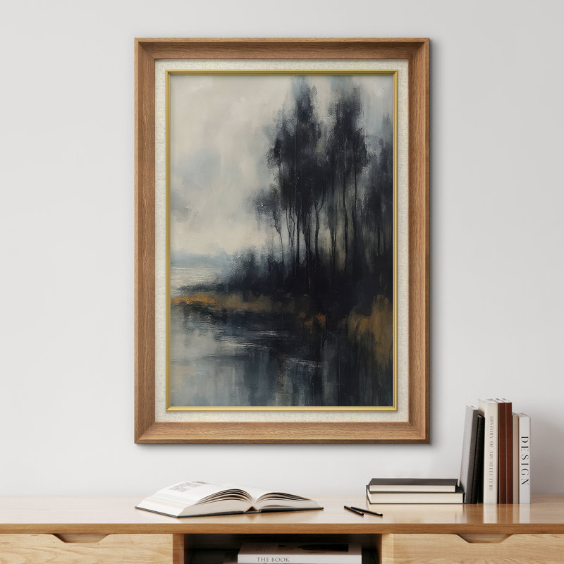 «Moody Forest Reflections in Deep Neutrals», reproduction d'art encadrée sur papier, Cadre naturel de qualité supérieure