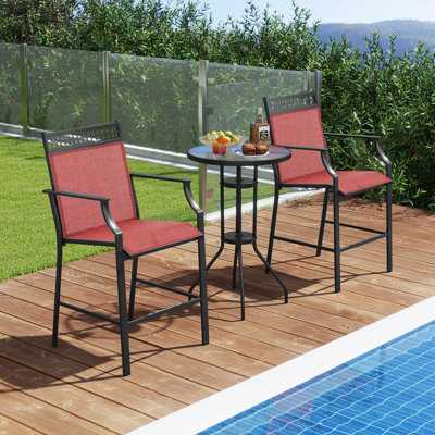 Winston Porter Outdoor Counter Stools Set Of 2 With Footrest & Armrests Metal Frame For Backyard by Winston Porter