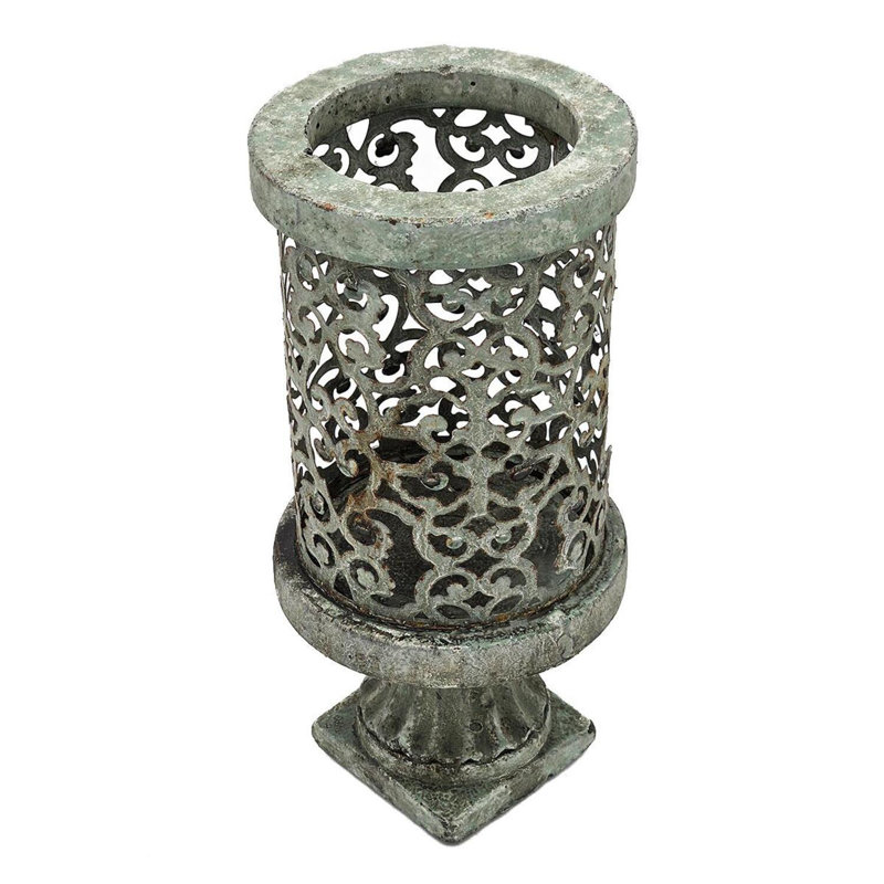Cement Tabletop Hurricane, 9.8" H x 5" W x 5" D