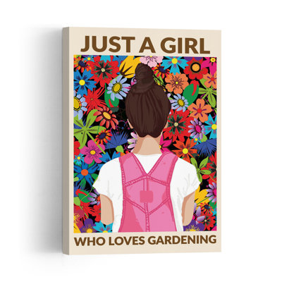 Girl Loves Gardening Colorful Vibrant Abstract Flower Nature Wall Art Print by WallChart Art Studio - Wrapped Canvas Print