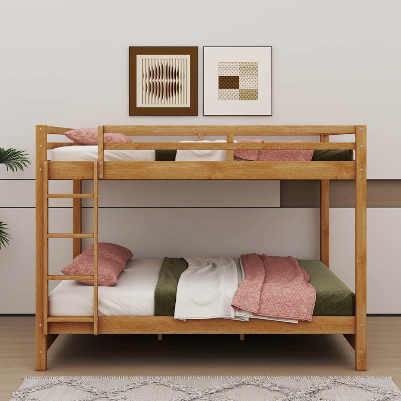Queen-Over-Queen Wooden Bunk Bed With Ladder & Guardrail, Perfect For Kids, Teens & Adults, Wood
