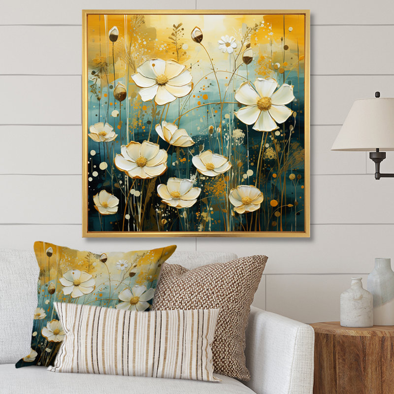 White Yellow Buttercups Buttercup Meadow - Floral Canvas Prints, H 16 po x l 16 po x P 1 po, Cadre flottant doré