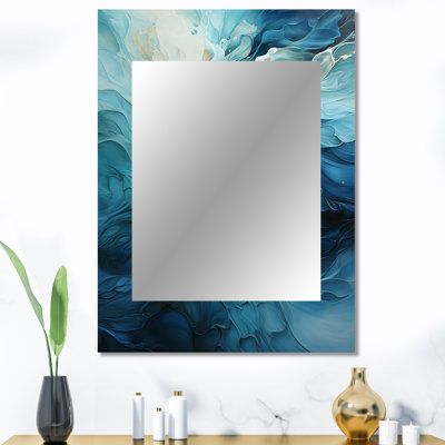 Turquoise bleu et blanc Serenity Swirl III - grand miroir mural spirales abstraites, miroir unique bleu, impression sur métal