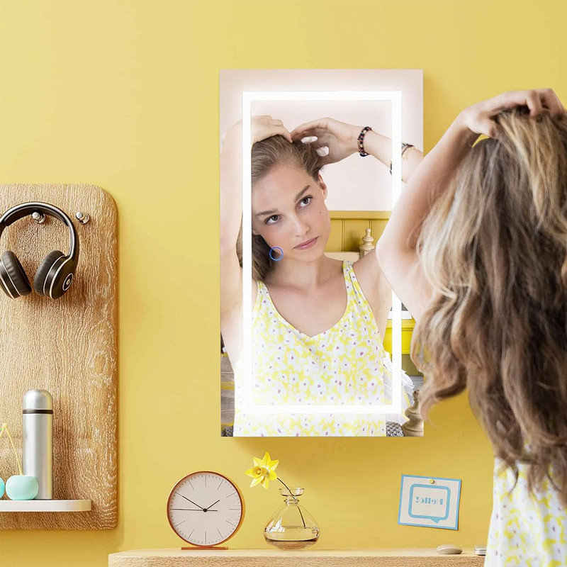 Jewellery Armoire with LED Lighted Mirror, Frameless Mirror with 3 Colour Lights, Hanging Organizer with 2 Drawers, Black