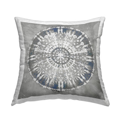 Grey Boho Mandala Shape Outdoor Printed Pillow by Ellie Roberts
