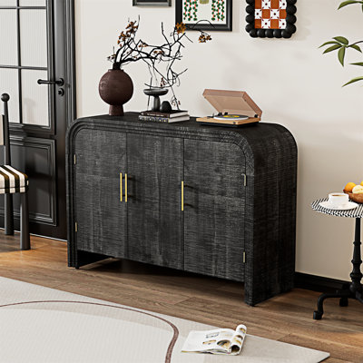 Retro Minimalist 3-door Curved Sideboard With Gold Handles And Adjustable Shelves