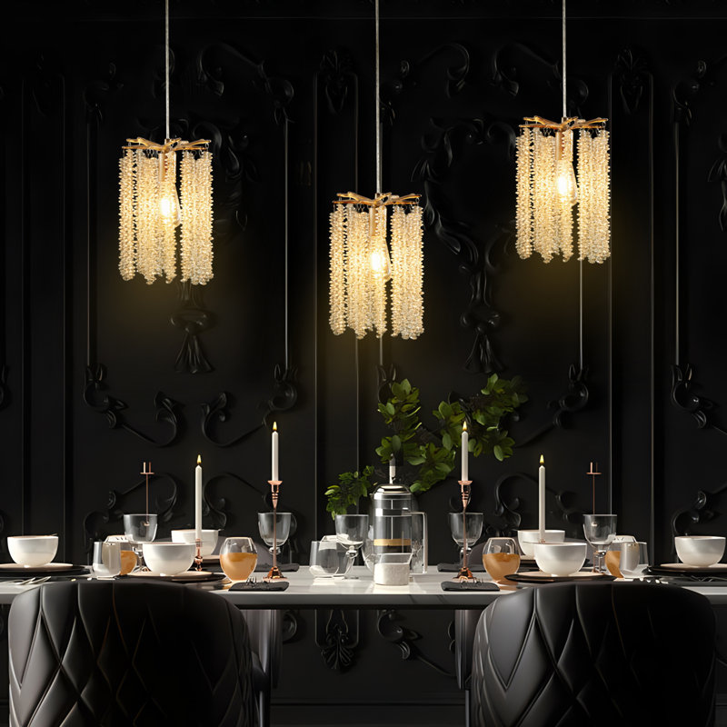 Luxury 3-Pack Crystal Pendant Lights, Elegant Golden Finish Chandelier with Waterfall Bead Design