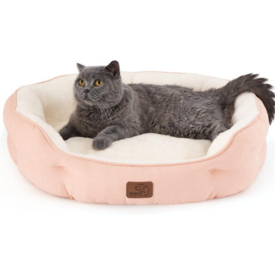Dog Beds For Small Dogs - Round Cat Beds For Indoor Cats, Washable Pet Bed For Puppy And Kitten With Slip-Resistant Bottom, 25 Inches, Peach Pink