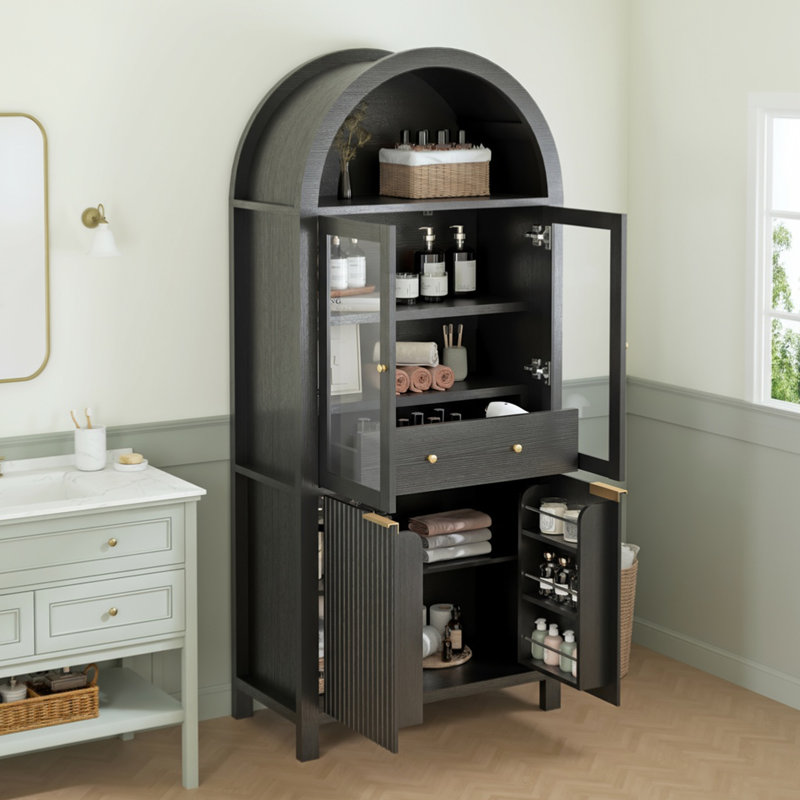 Grand garde-manger arqué cannelé avec tablettes réglables, Noir