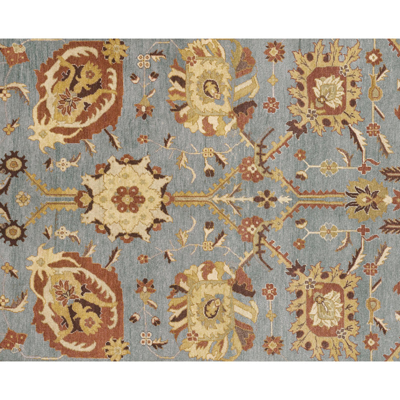 Wool Oriental Area Rug in Amber/Brown/Blue, Rectangle 4' x 6'
